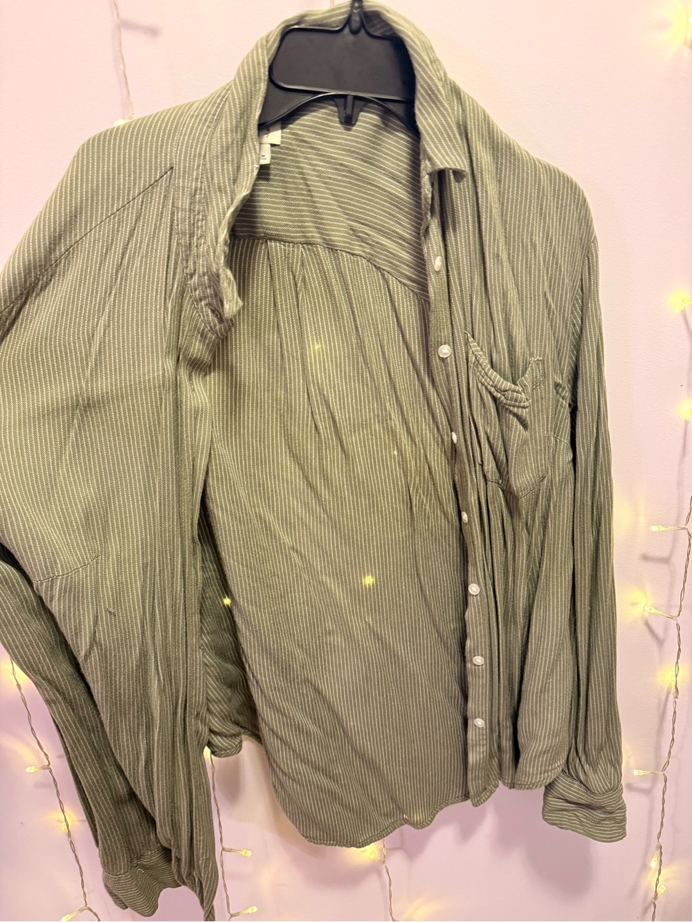 Light Olive Green Striped Button-Up Shirt